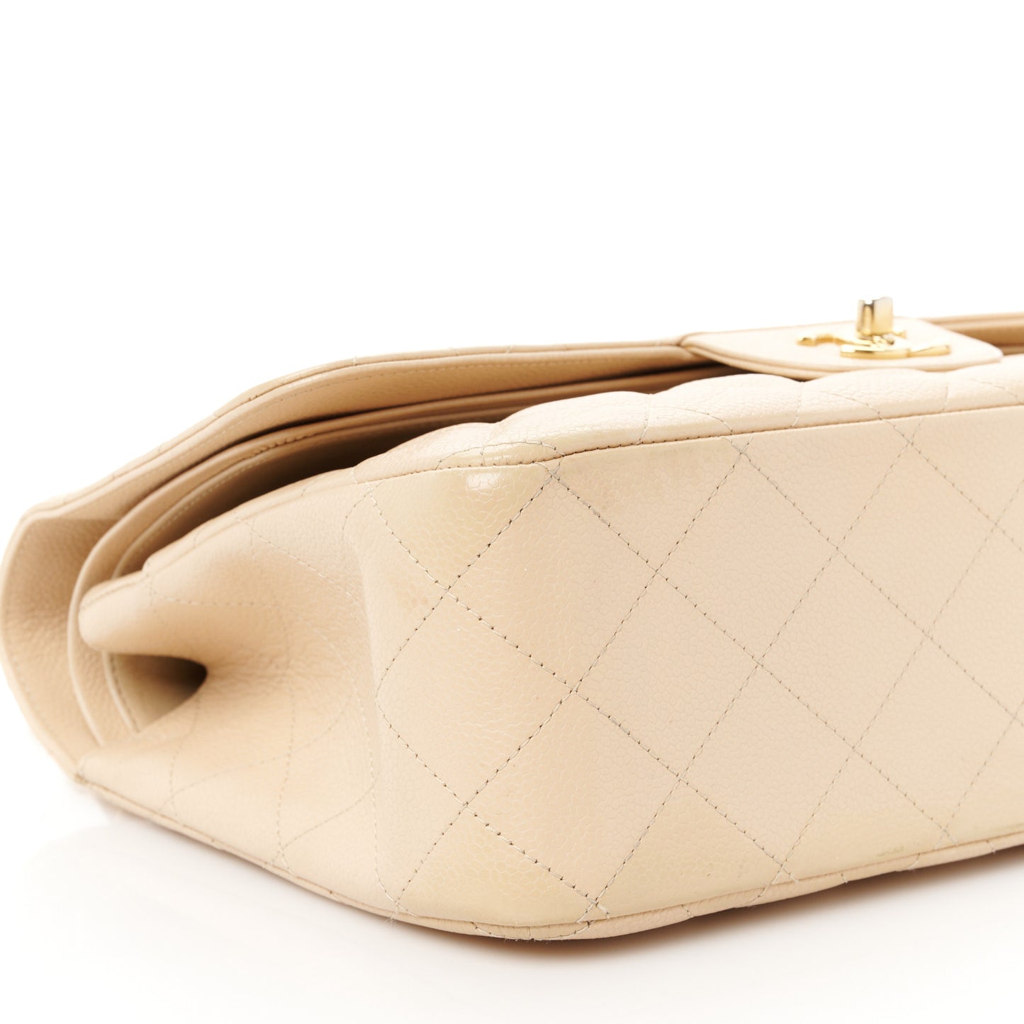 Caviar Quilted Jumbo Double Flap Beige Clair