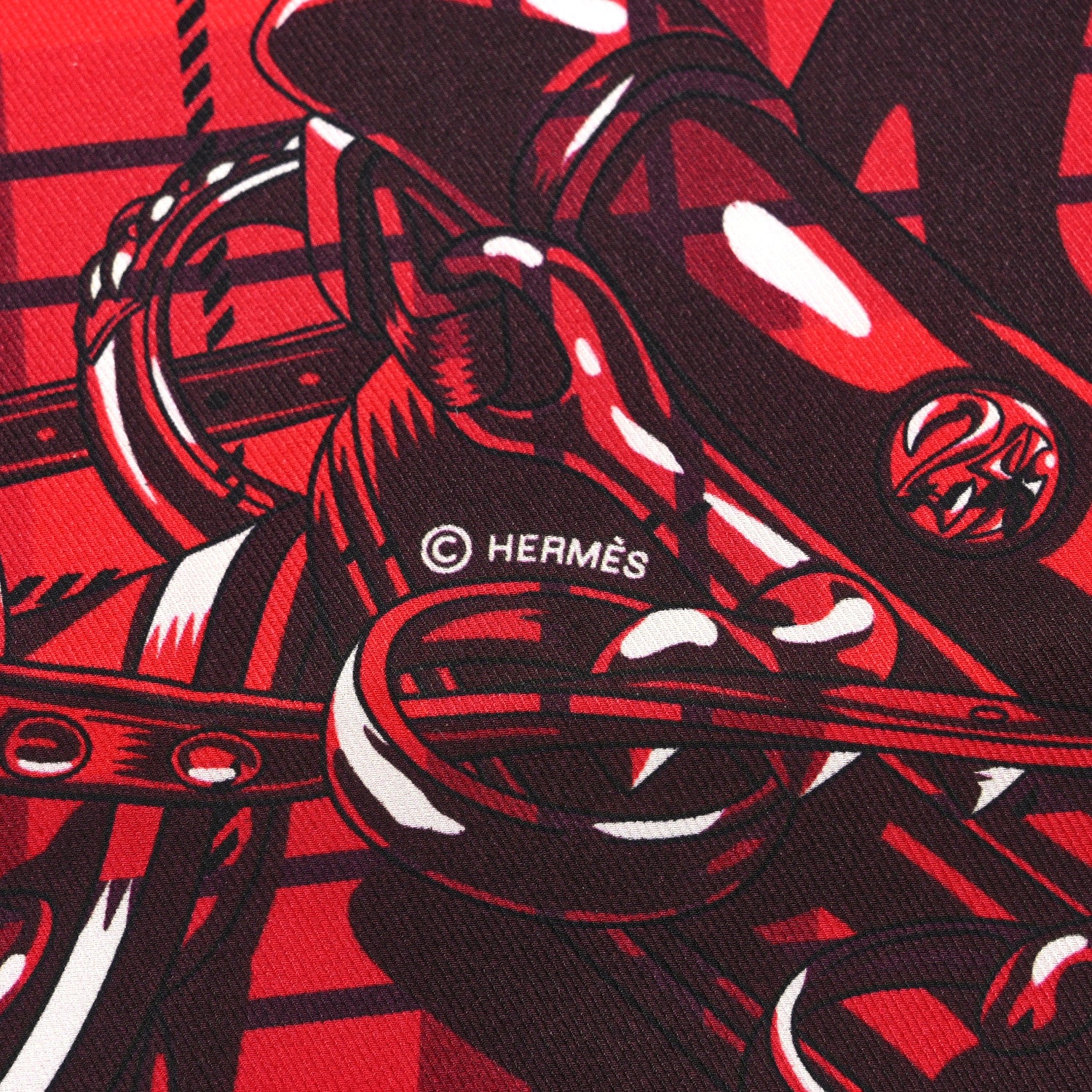 Hermes Silk Cheval Punk Pocket Square Rouge Black 2 of 4