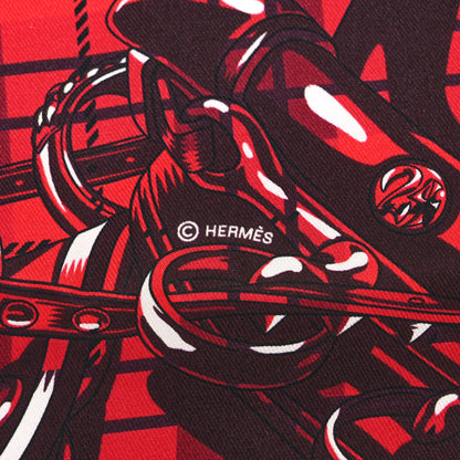 Hermes Silk Cheval Punk Pocket Square Rouge Black 2 of 4