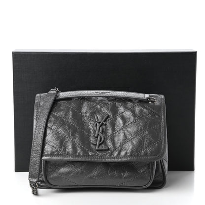 Saint Laurent Crinkled Calfskin Matelasse Monogram Baby Niki Chain Satchel Storm 11 of 11