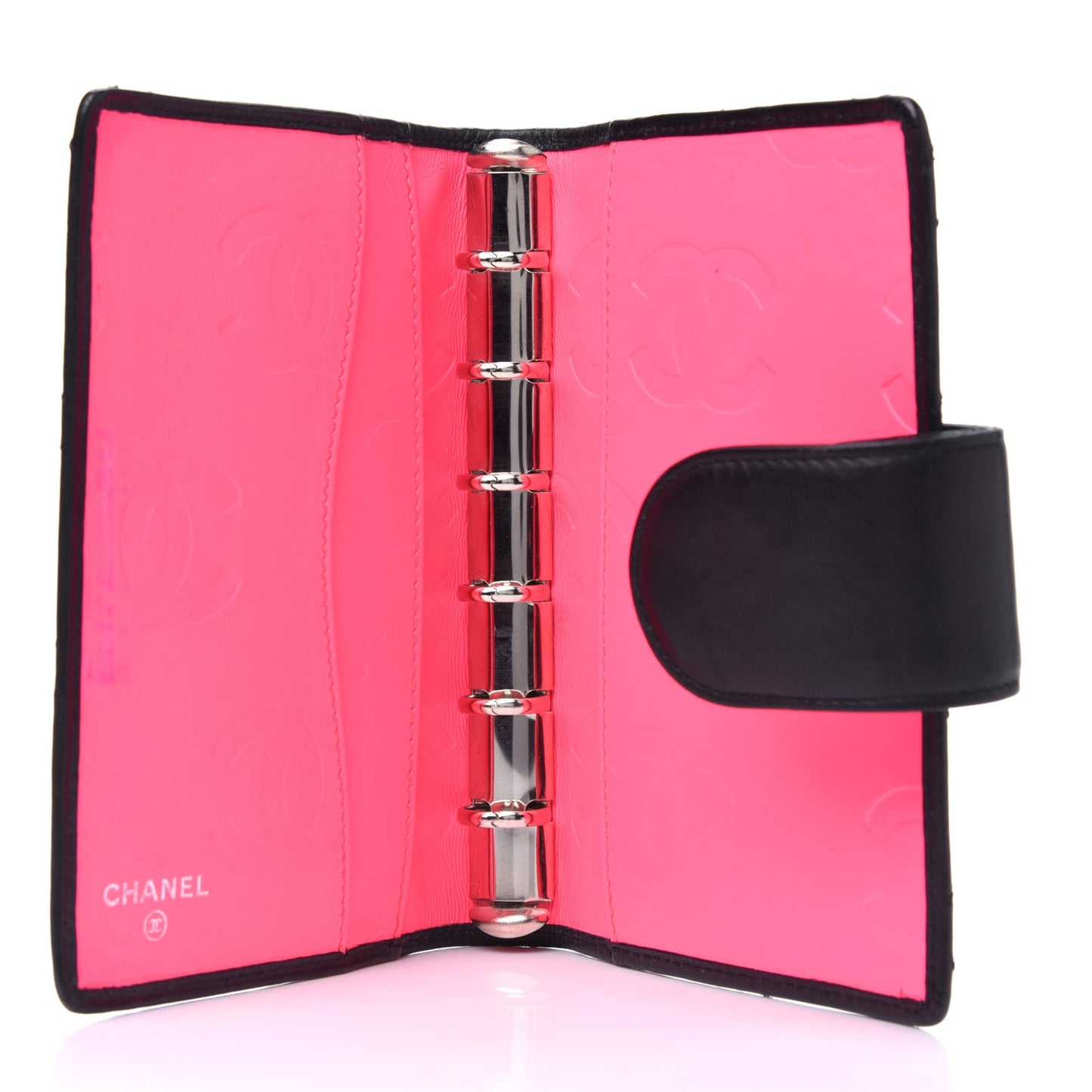 Calfskin Quilted Small Cambon Agenda Planner Black White