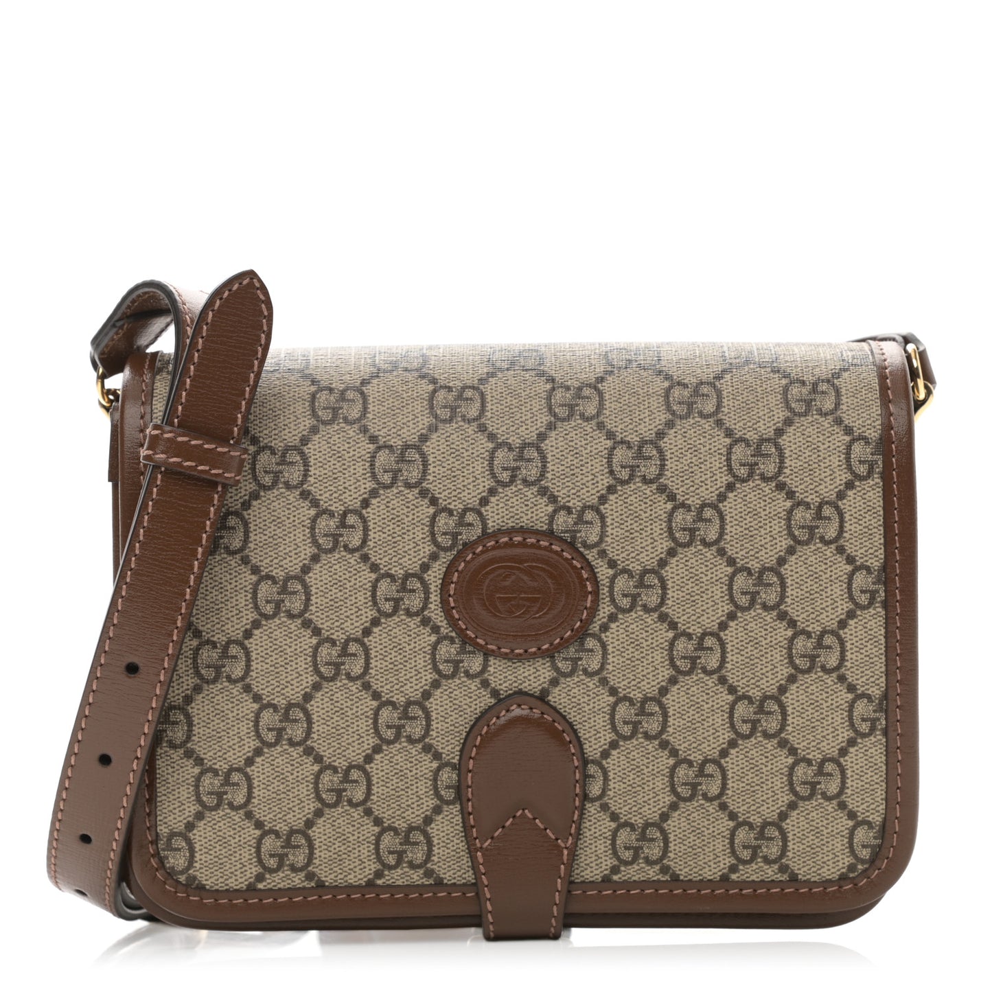 GG Supreme Monogram Azalea Calfskin Mini Retro Interlocking G Flap Shoulder Bag Beige Ebony Brown Sugar