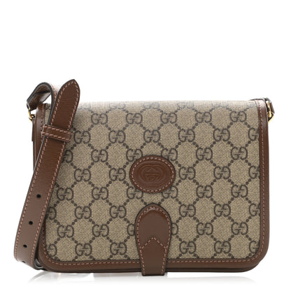 Gucci GG Supreme Monogram Azalea Calfskin Mini Retro Interlocking G Flap Shoulder Bag Beige Ebony Brown Sugar 1 of 9