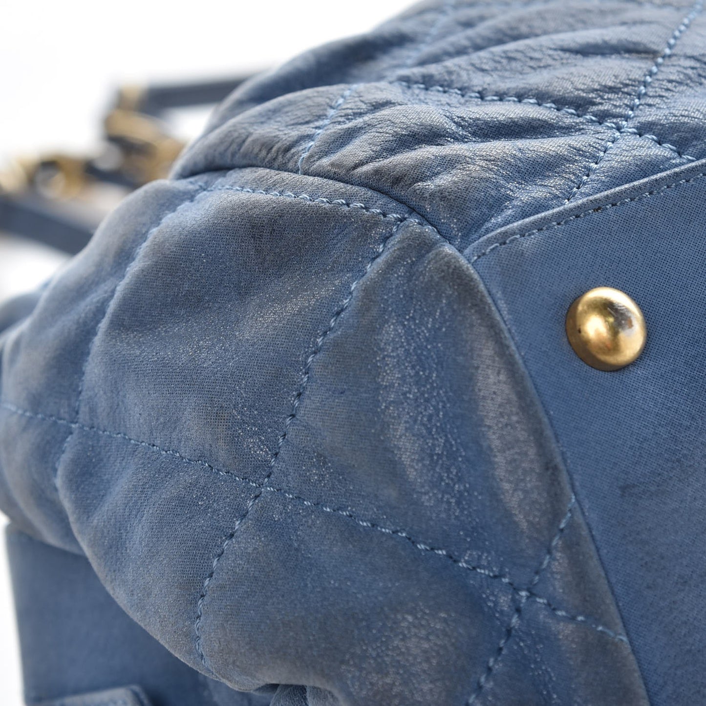 Iridescent Calfskin Chic Quilt Bowling Bag Blue