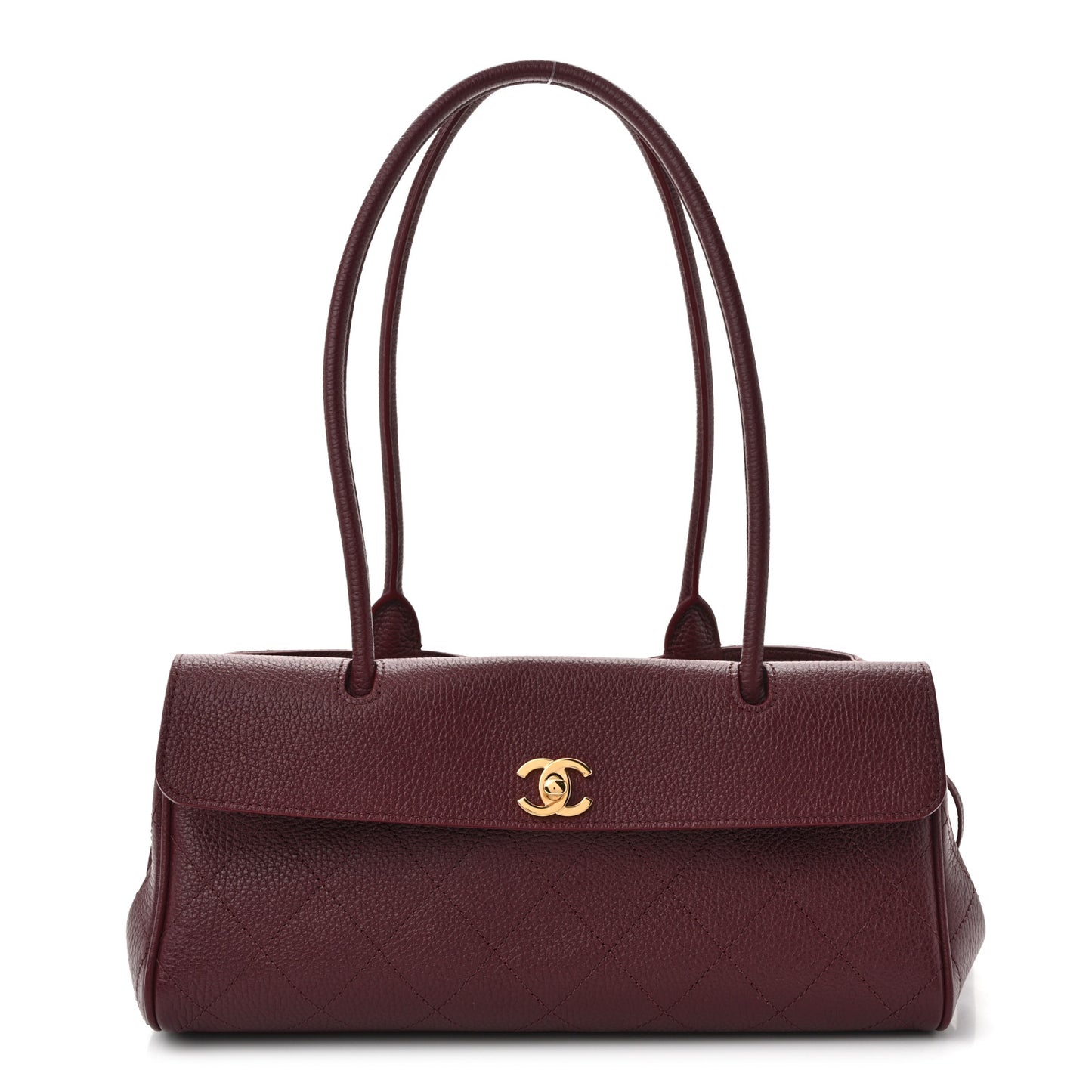 Grained Calfskin Stitched Urban Essentials Small Shopping Bag Burgundy
