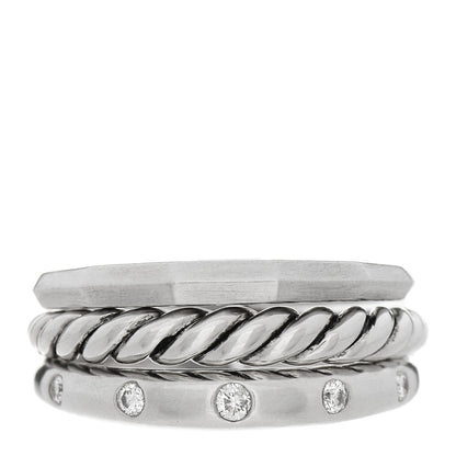 David Yurman Sterling Silver Diamond 9mm Stax Narrow Ring 54 7 1 of 4