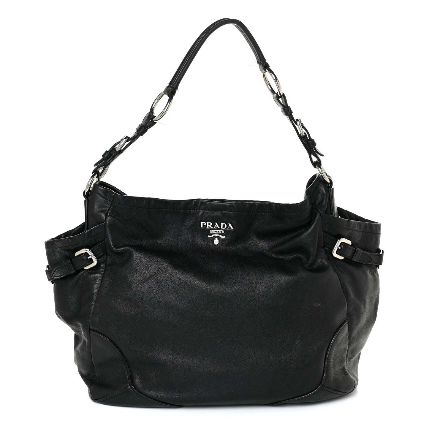 Soft Calf Pleated Two Pocket Hobo Black