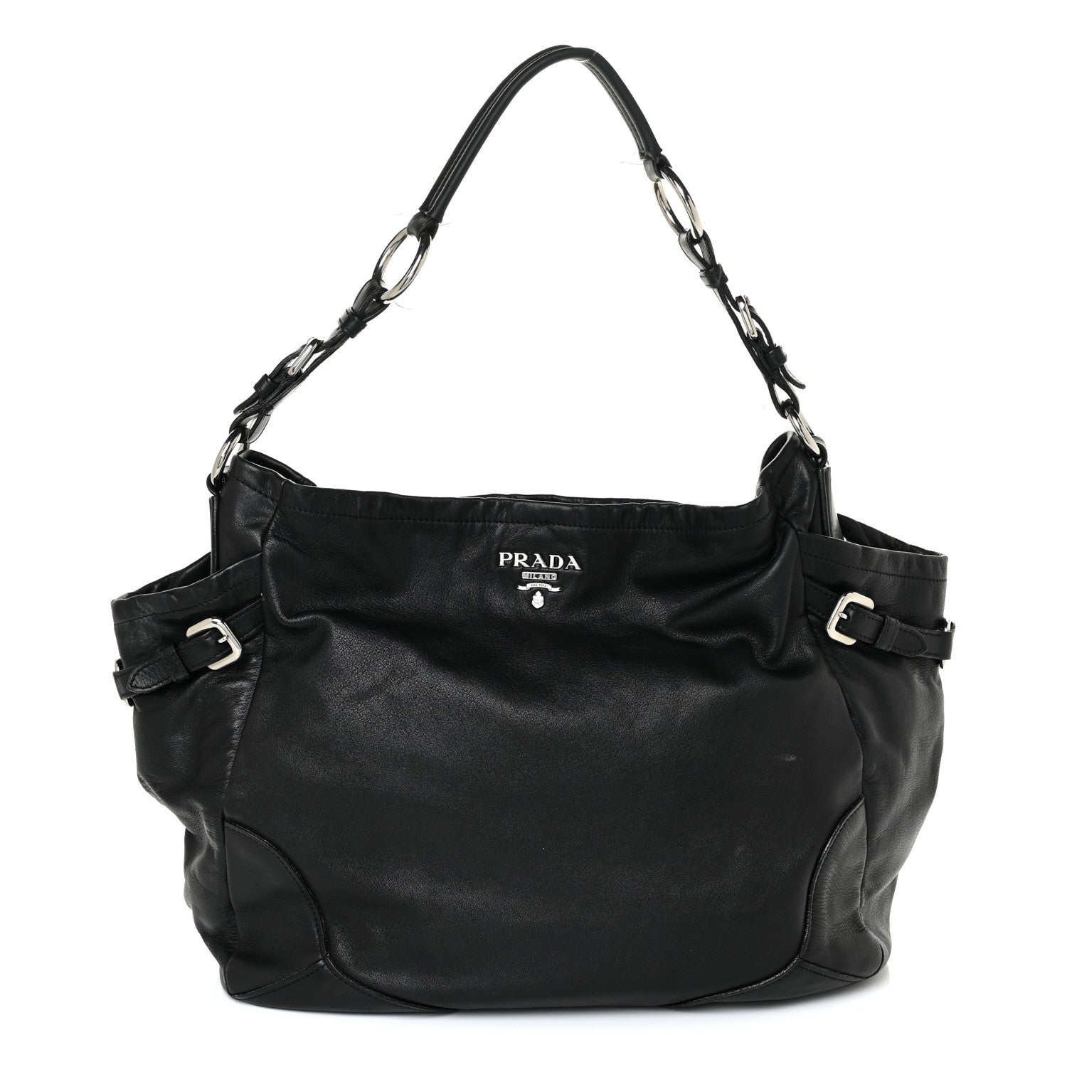 Prada Soft Calf Pleated Two Pocket Hobo Black 1 of 17