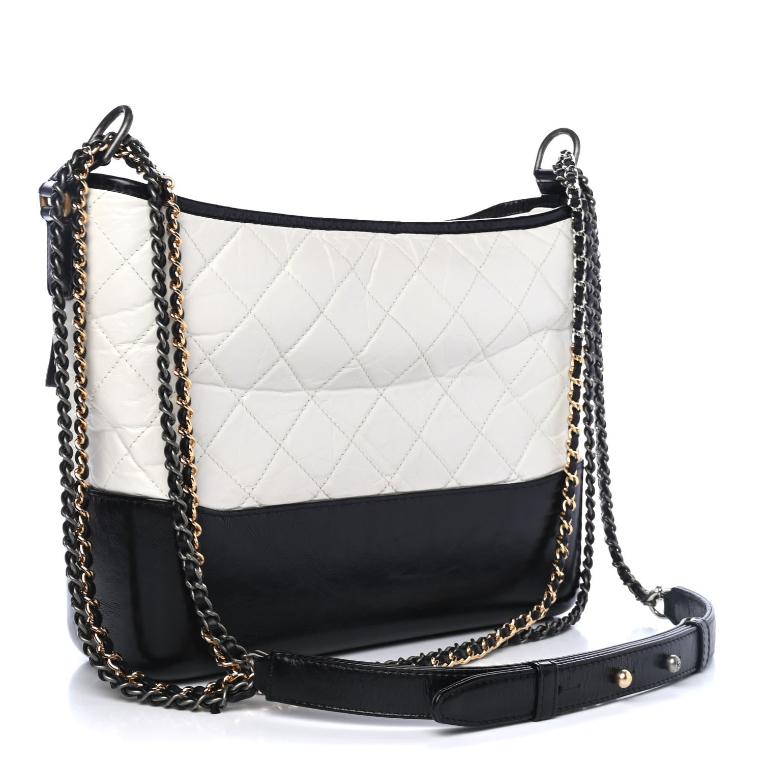 Chanel Aged Calfskin Quilted Medium Gabrielle Hobo Black White 2 of 4