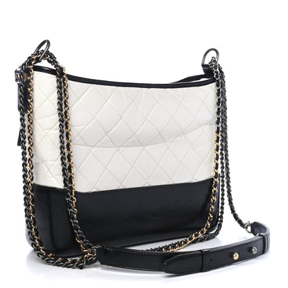 Chanel Aged Calfskin Quilted Medium Gabrielle Hobo Black White 2 of 4