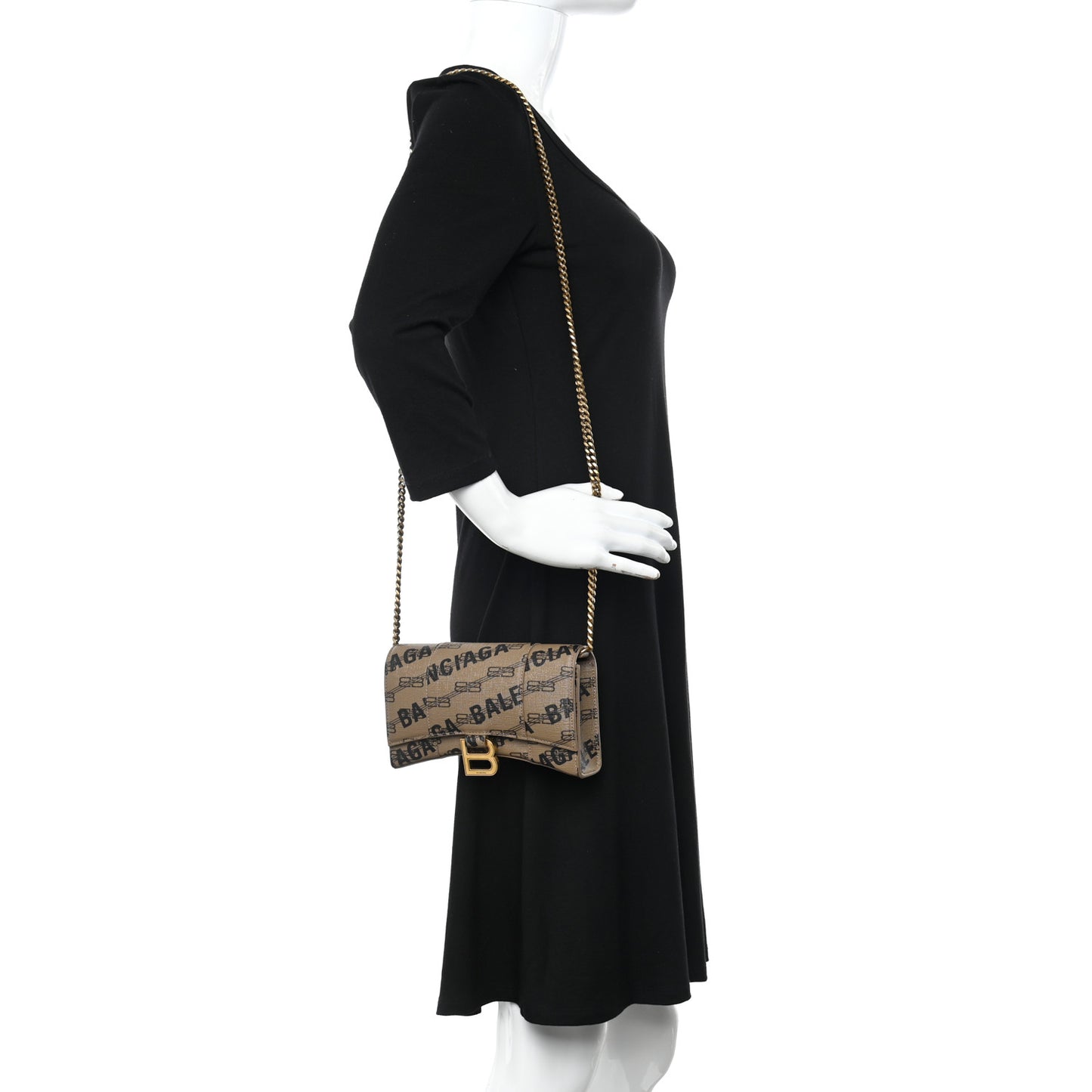 Coated Canvas BB Monogram Allover Logo Hourglass Chain Bag Beige Brown Black