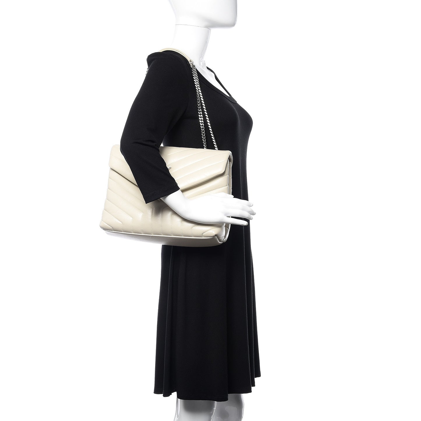 Calfskin Y Quilted Monogram Medium Loulou Chain Satchel Crema Soft