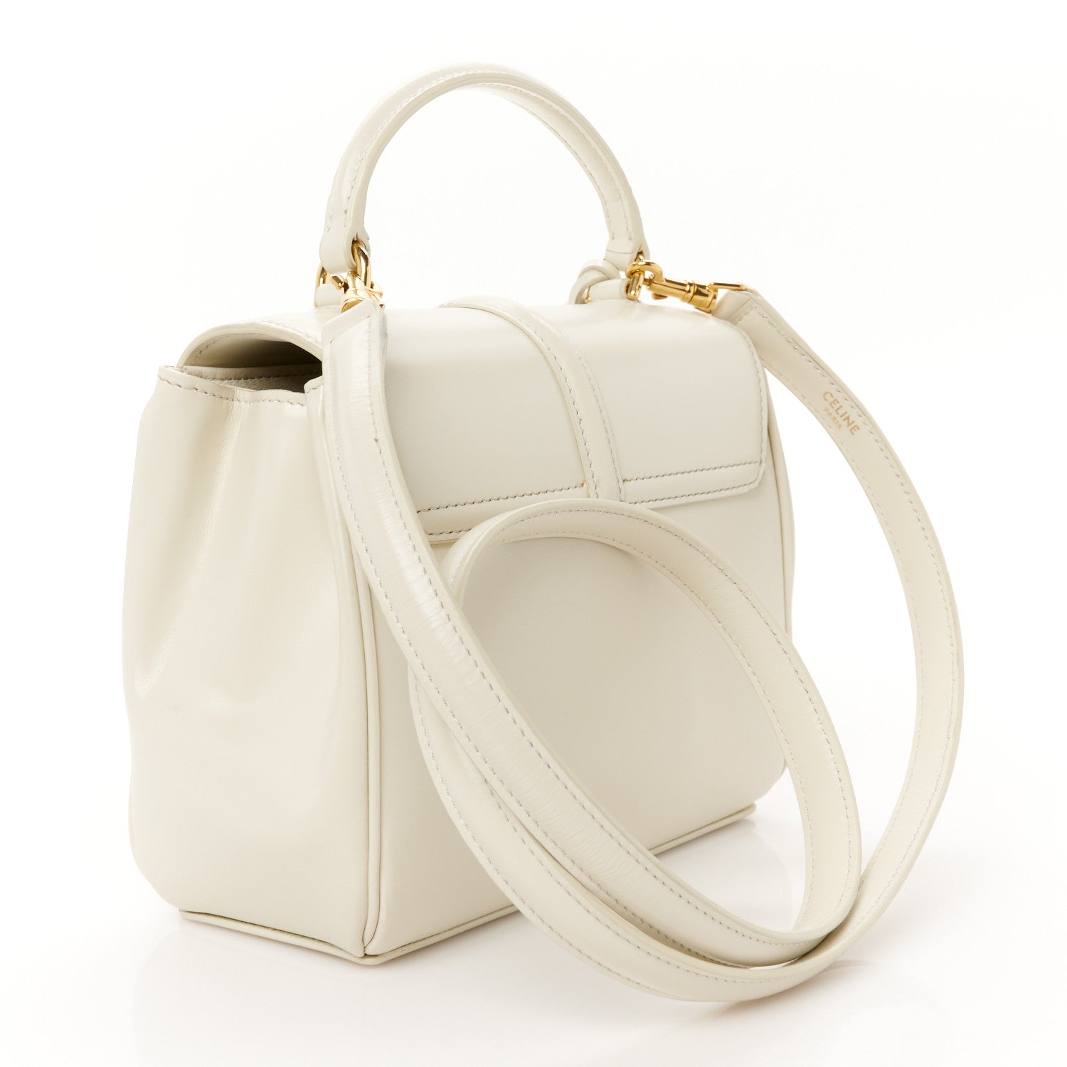 Celine Satinated Calfskin Mini 16 Top Handle Bag White Cotton 3 of 12