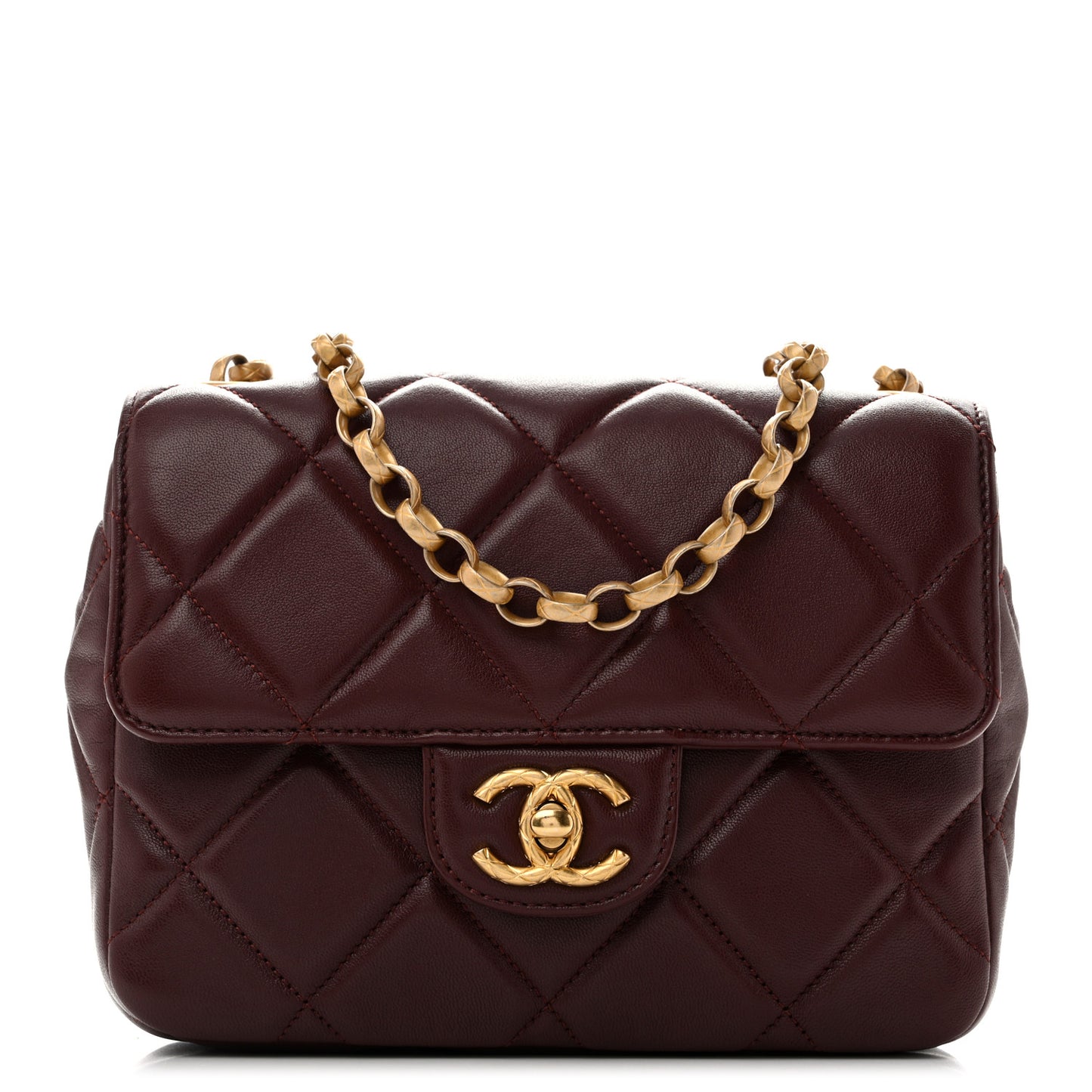 Lambskin Quilted Mini Logo Square Flap Burgundy
