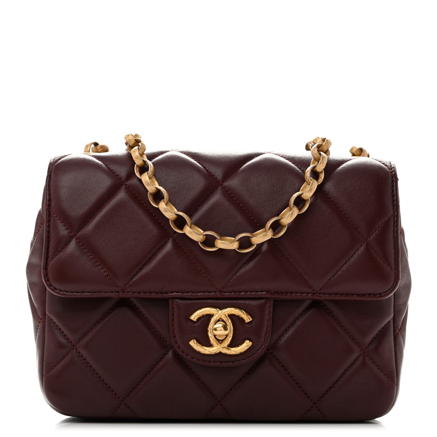 Chanel Lambskin Quilted Mini Logo Square Flap Burgundy 1 of 14