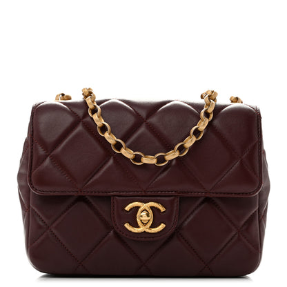 Chanel Lambskin Quilted Mini Logo Square Flap Burgundy 1 of 14