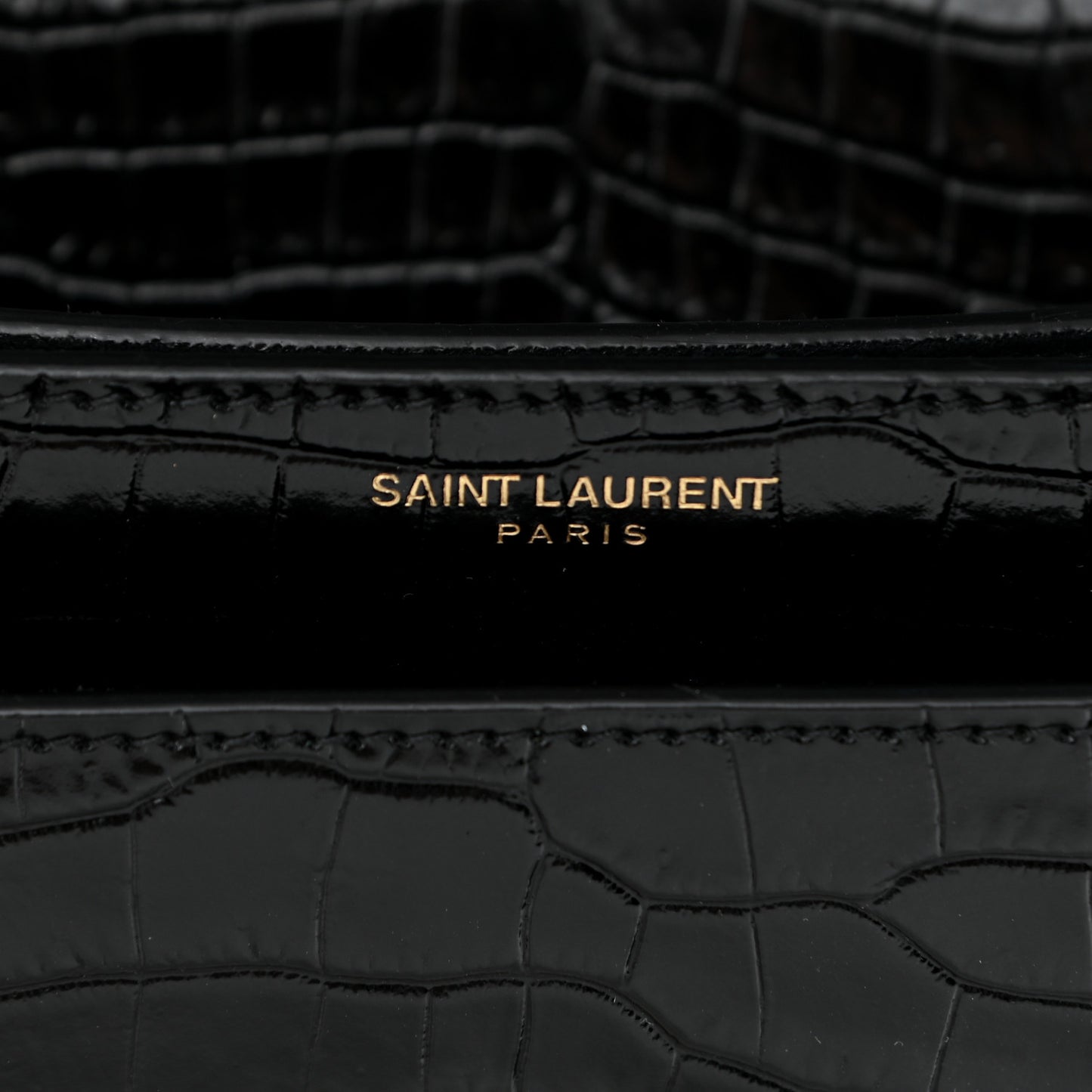 Calfskin Crocodile Embossed Medium Monogram Sunset Black