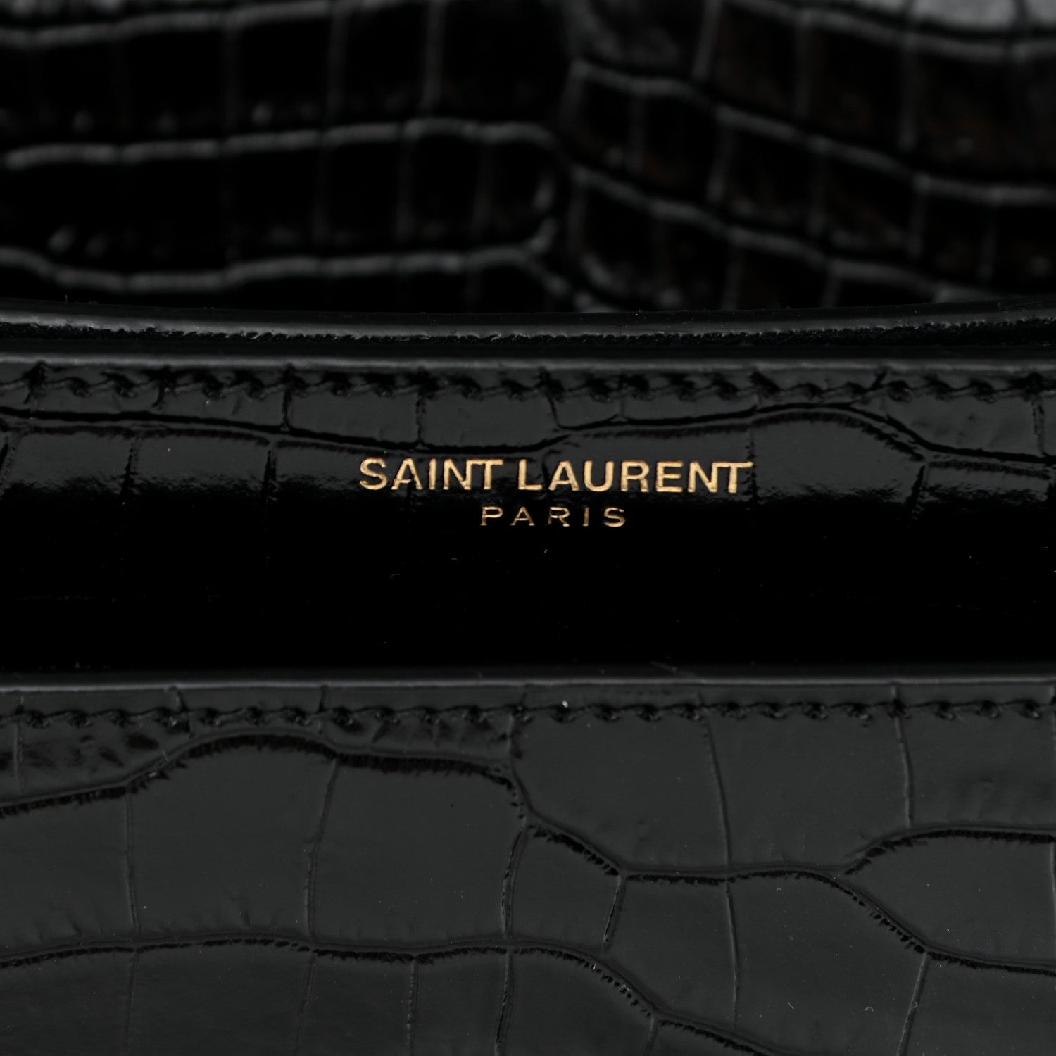 Saint Laurent Calfskin Crocodile Embossed Medium Monogram Sunset Black 7 of 10
