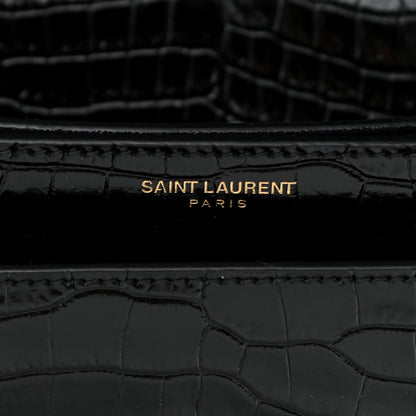 Saint Laurent Calfskin Crocodile Embossed Medium Monogram Sunset Black 7 of 10