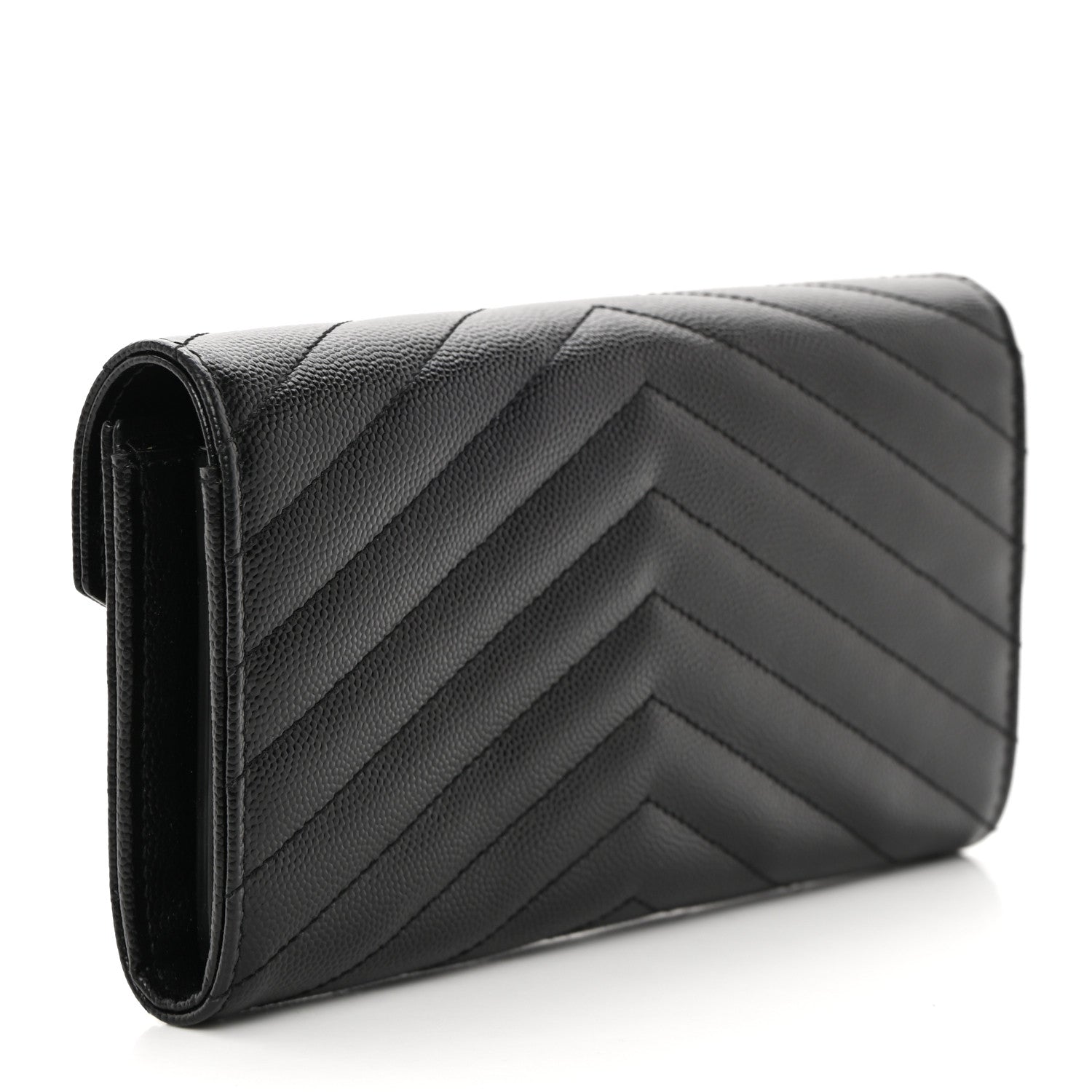 Saint Laurent Grain De Poudre Matelasse Chevron Monogram Flap Wallet Black 3 of 8