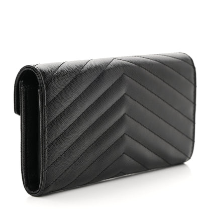 Saint Laurent Grain De Poudre Matelasse Chevron Monogram Flap Wallet Black 3 of 8