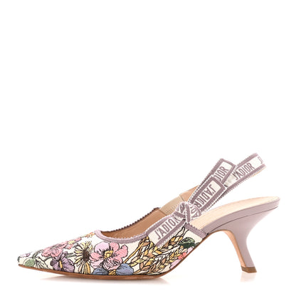 Christian Dior Canvas Embroidered 4 Saisons Embroidered J'Adior Slingback Pumps 39 Lilac Multicolor 1 of 9