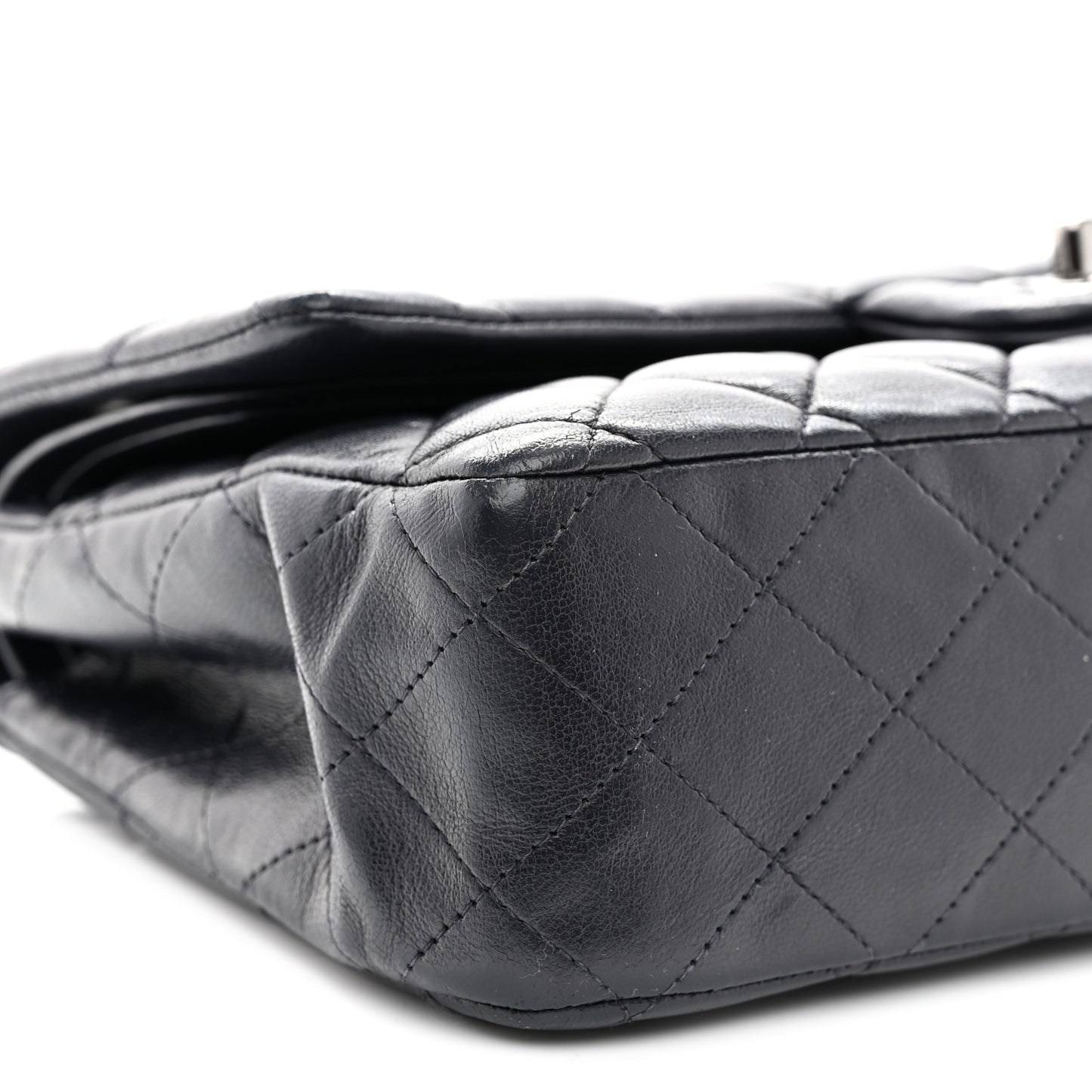 Lambskin Quilted Medium Double Flap Navy