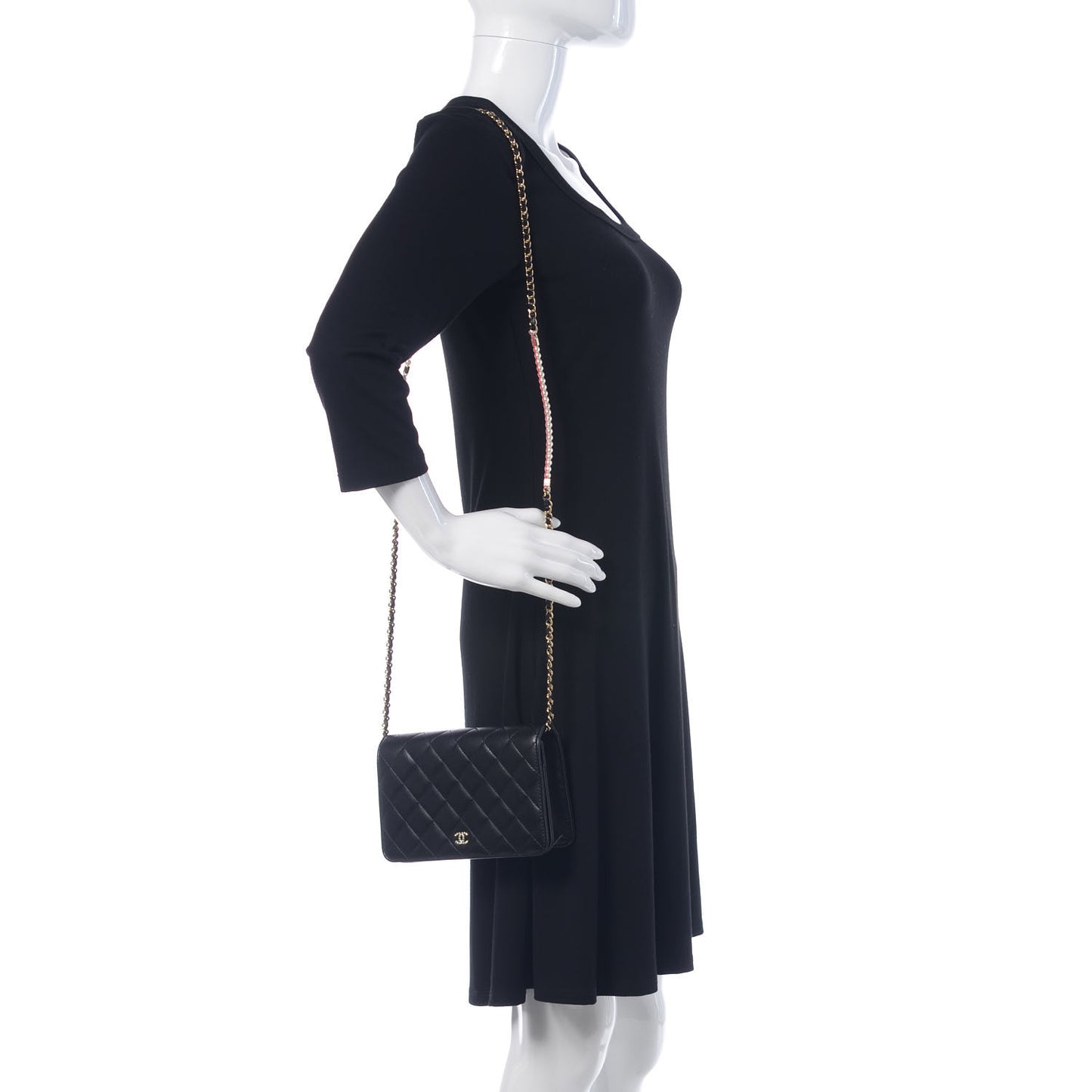 Lambskin Quilted Pearl Wallet On Chain WOC Black