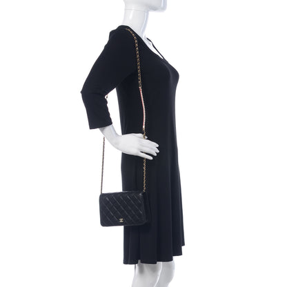 Chanel Lambskin Quilted Pearl Wallet On Chain WOC Black 2 of 13