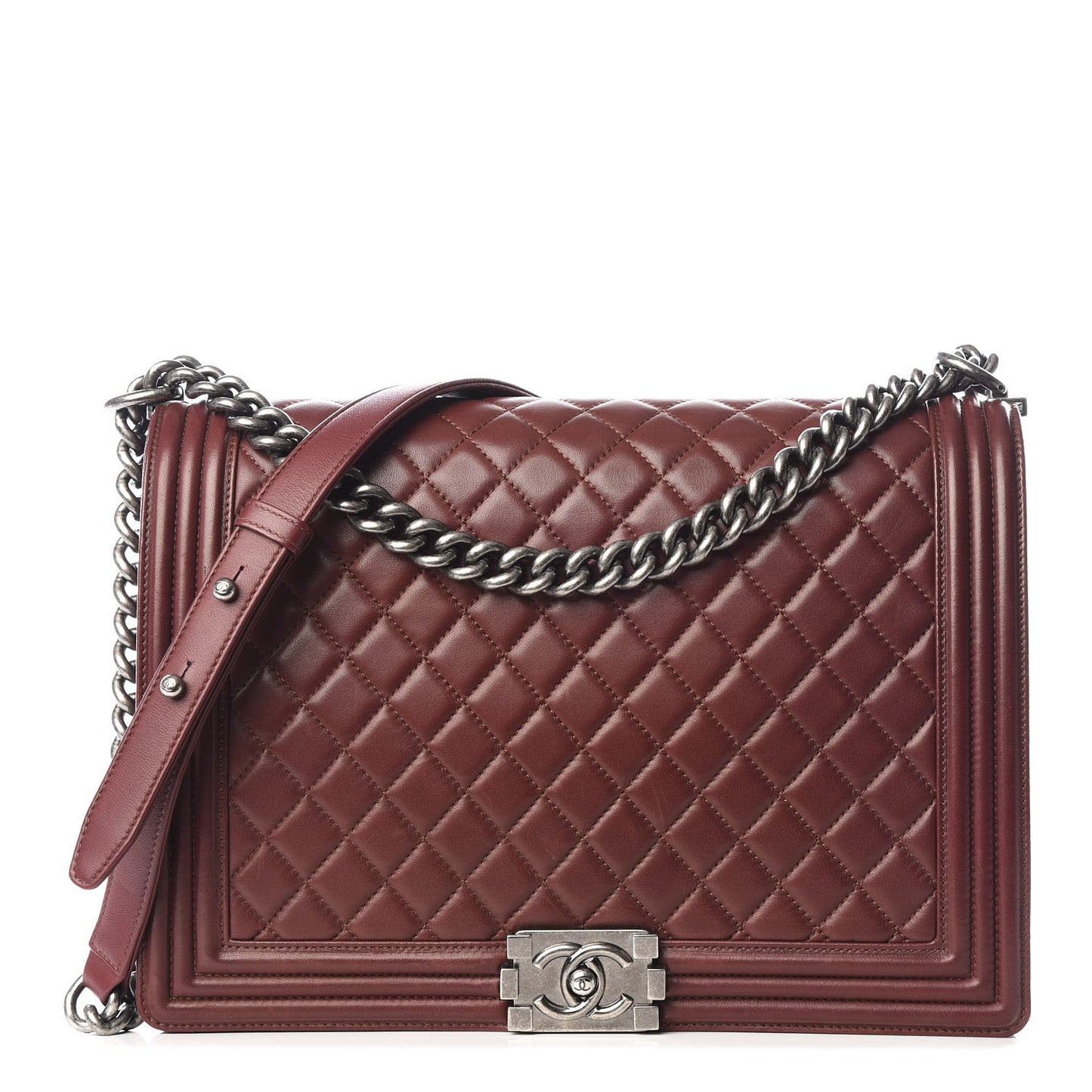 Lambskin Quilted Large Boy Flap Burgundy