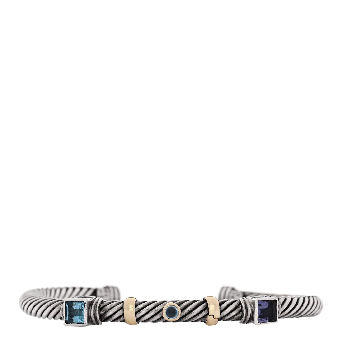 Sterling Silver 14K Yellow Gold Blue Topaz Iolite 5mm Renaissance Bracelet