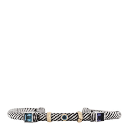 David Yurman Sterling Silver 14K Yellow Gold Blue Topaz Iolite 5mm Renaissance Bracelet 1 of 4