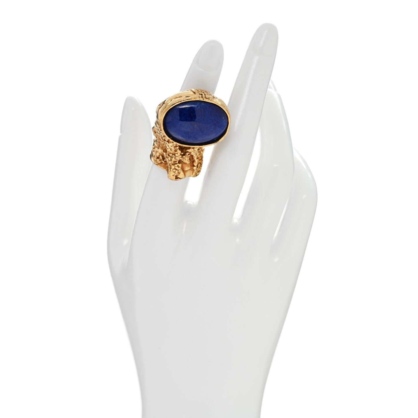 Glass Cabochon Arty Ovale Ring 52/6 Gold Blue