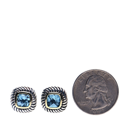 David Yurman Sterling Silver 14K Yellow Gold Blue Topaz 7mm Albion Earrings 2 of 4