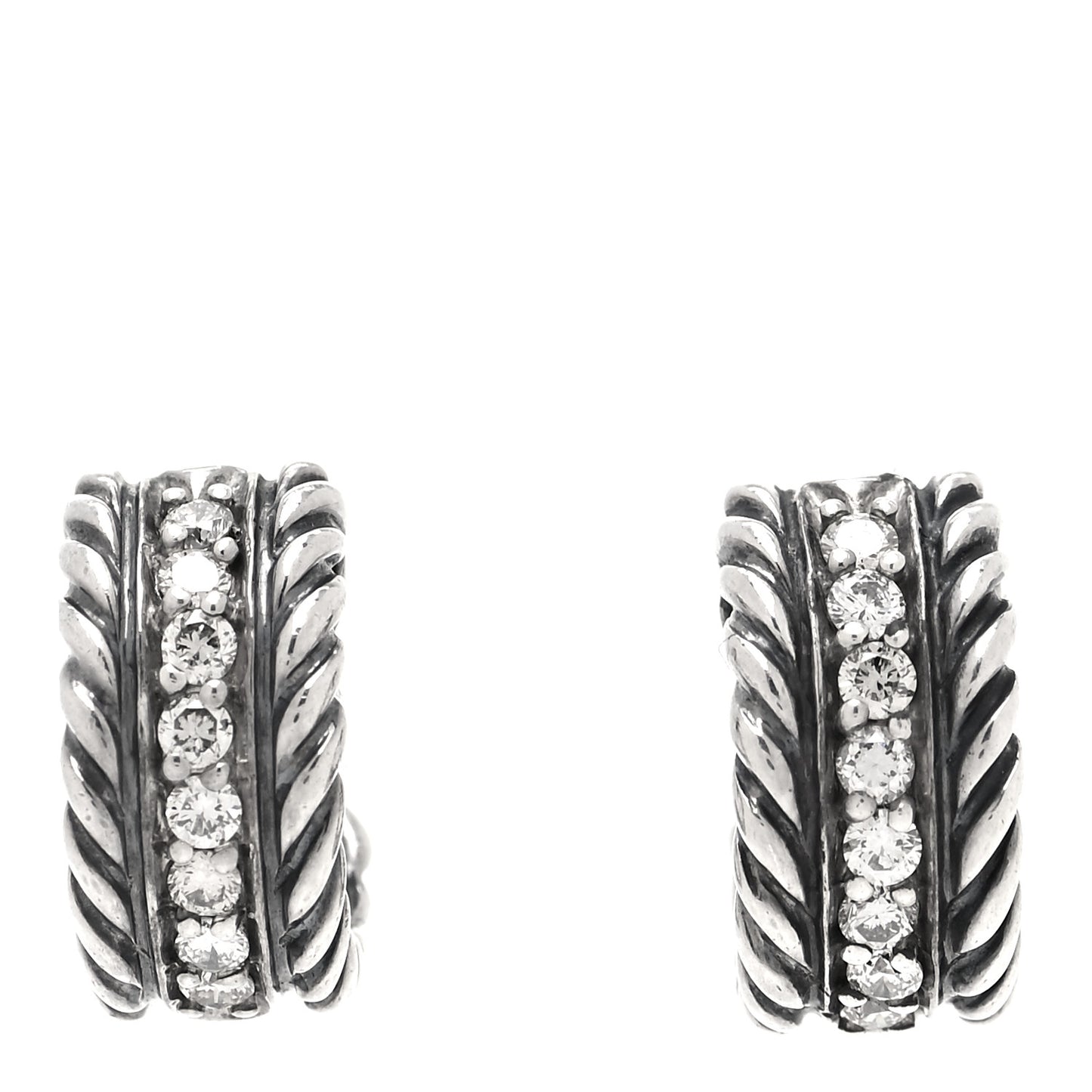 Sterling Silver Diamond 12mm Cable Hoop Earrings