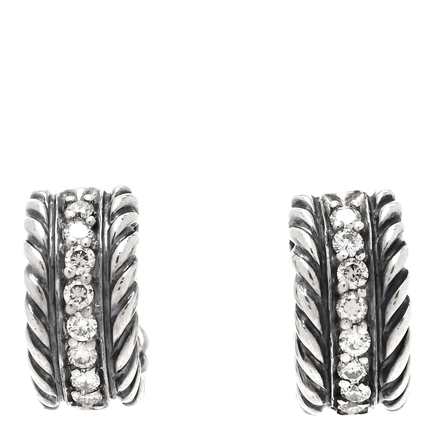 David Yurman Sterling Silver Diamond 12mm Cable Hoop Earrings 1 of 4