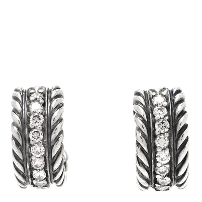 David Yurman Sterling Silver Diamond 12mm Cable Hoop Earrings 1 of 4