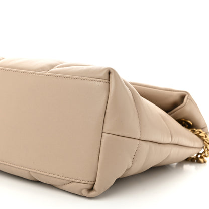 Saint Laurent Lambskin Quilted Medium Loulou Puffer Monogram Chain Satchel Dark Beige 10 of 11