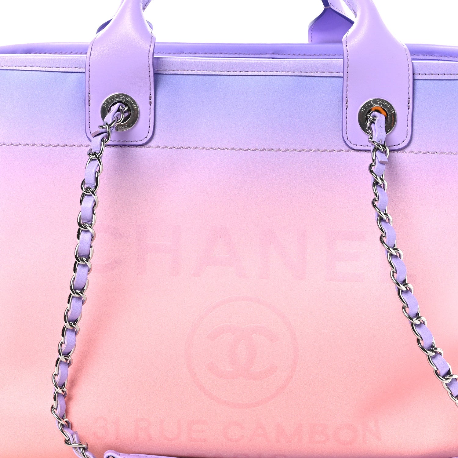 Chanel Shaded Calfskin Small Deauville Tote Light Purple Pink Coral 9 of 11