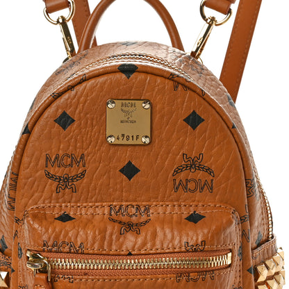 MCM Visetos Side Stud X-Mini Stark Bebe Boo Backpack Cognac 7 of 10