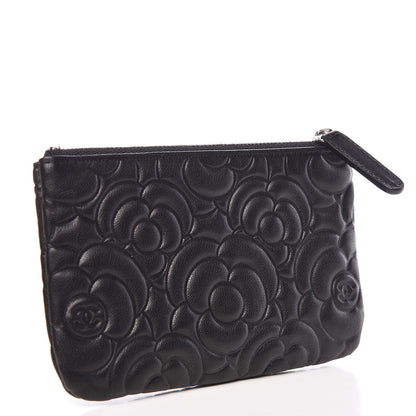 Chanel Goatskin Camellia Embossed Cosmetic Pouch Black 3 of 7