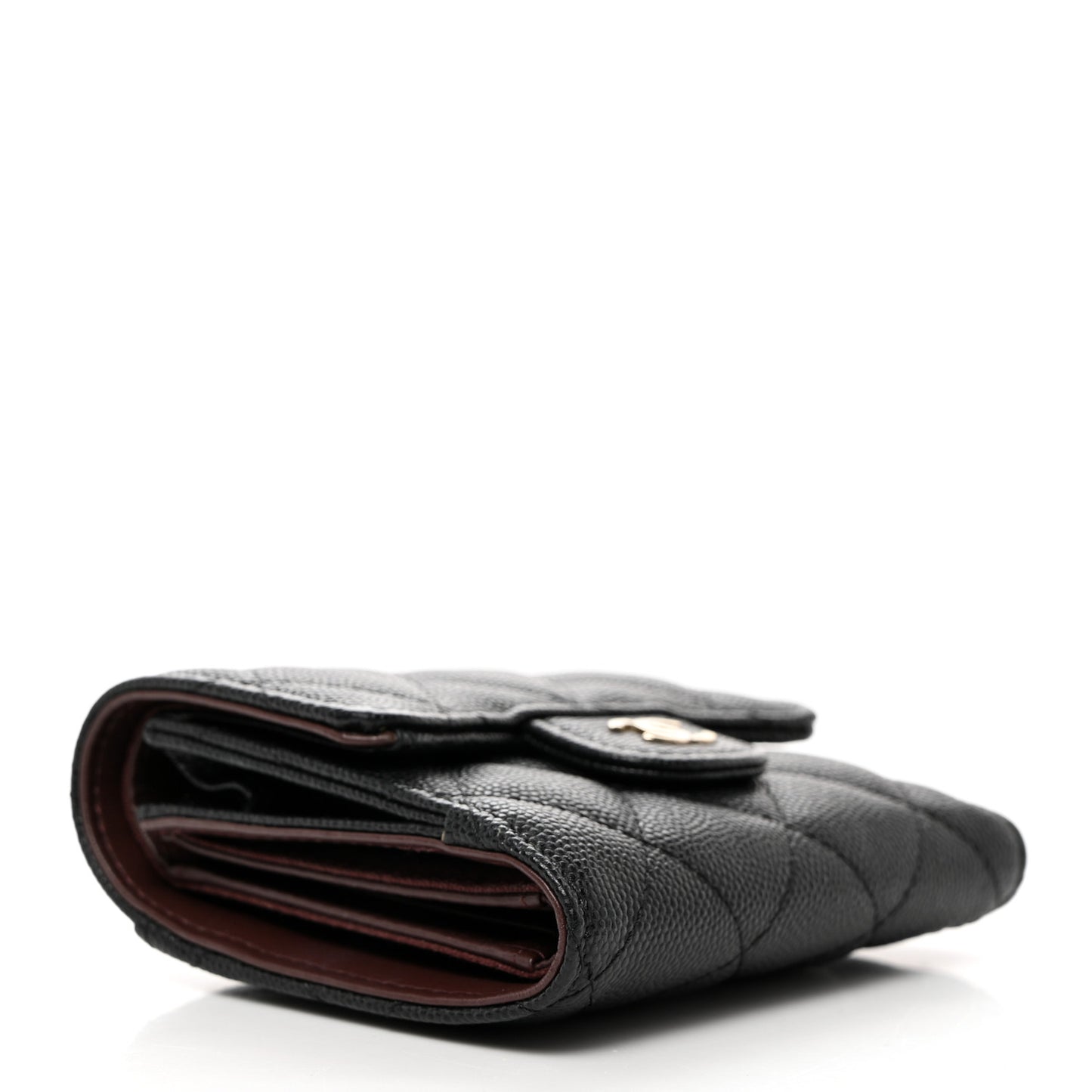 Caviar Quilted Compact Flap Wallet Black