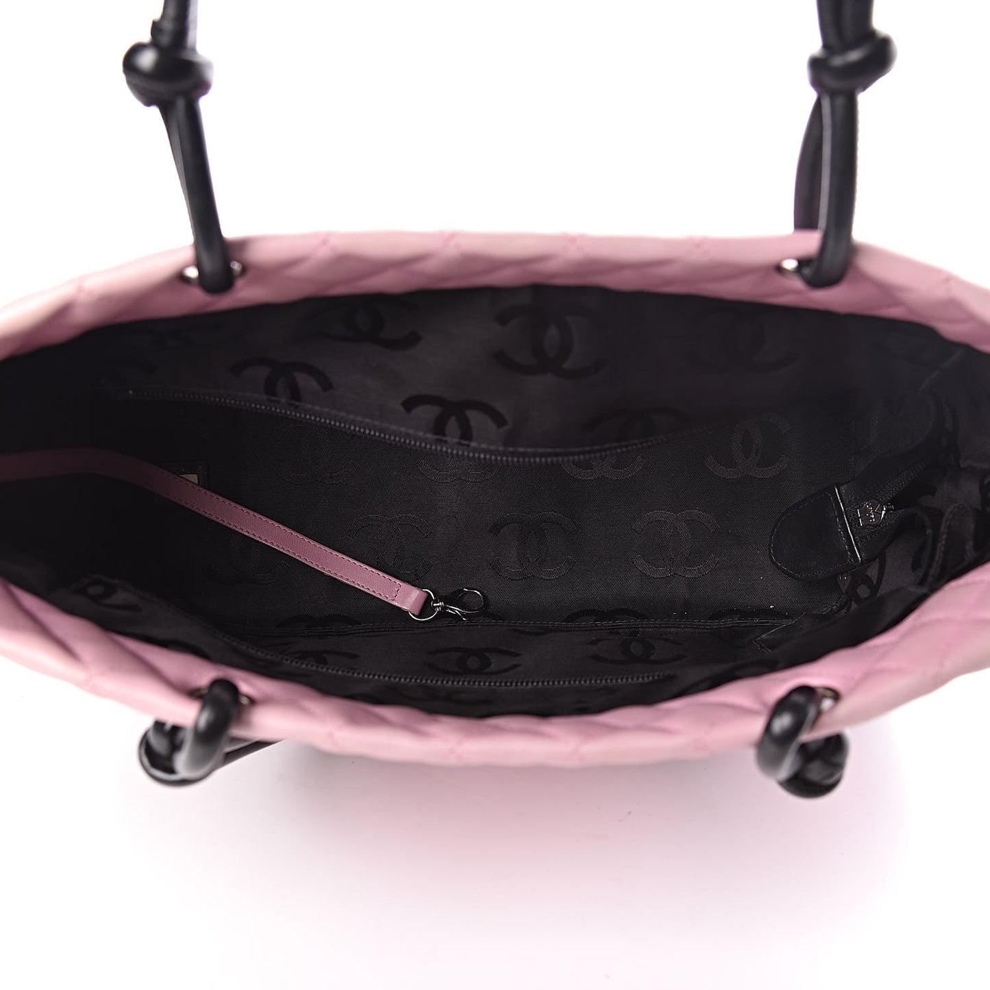 Calfskin Quilted Large Cambon Tote Pink Black