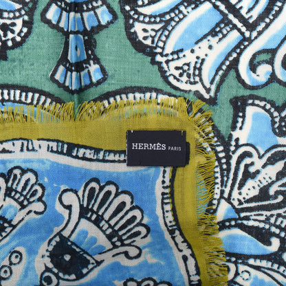 Hermes Wool Silk Mumbai Scarf 90 Turquoise Emeraude 3 of 3