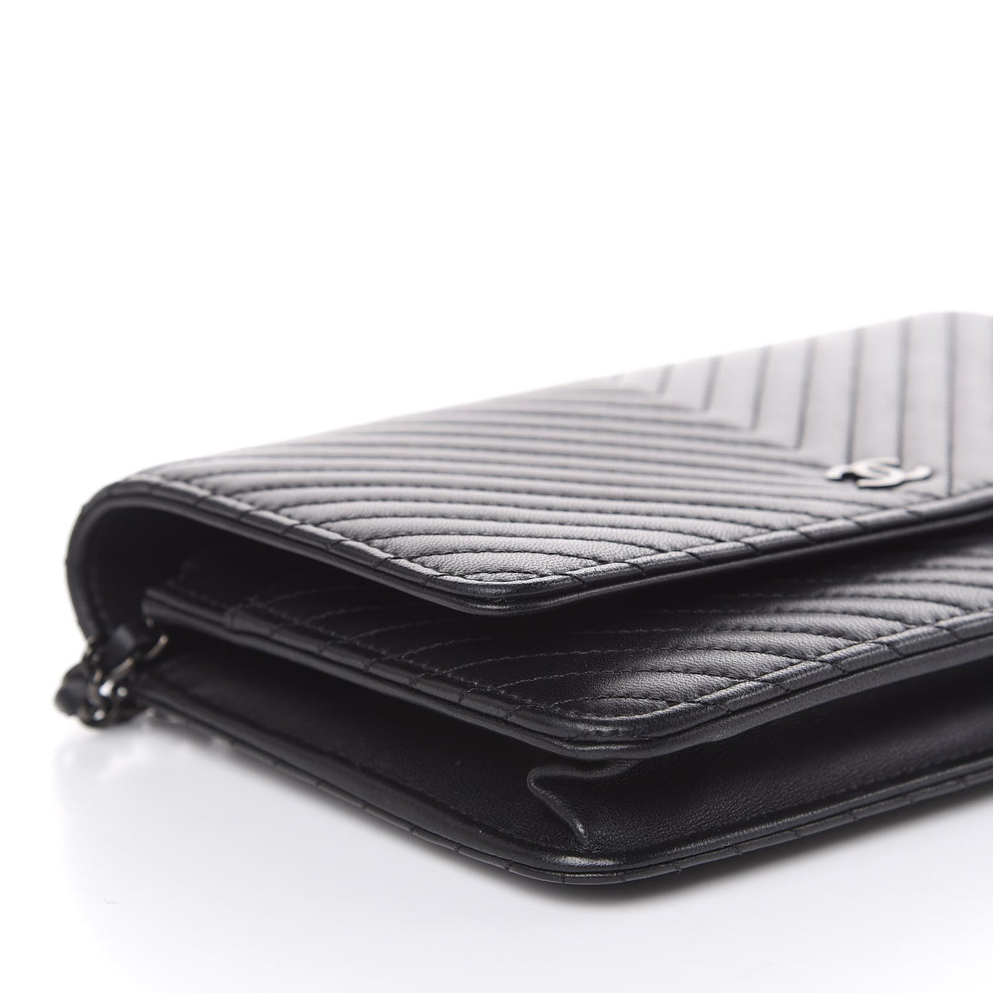 Lambskin Chevron Quilted Wallet On Chain WOC So Black