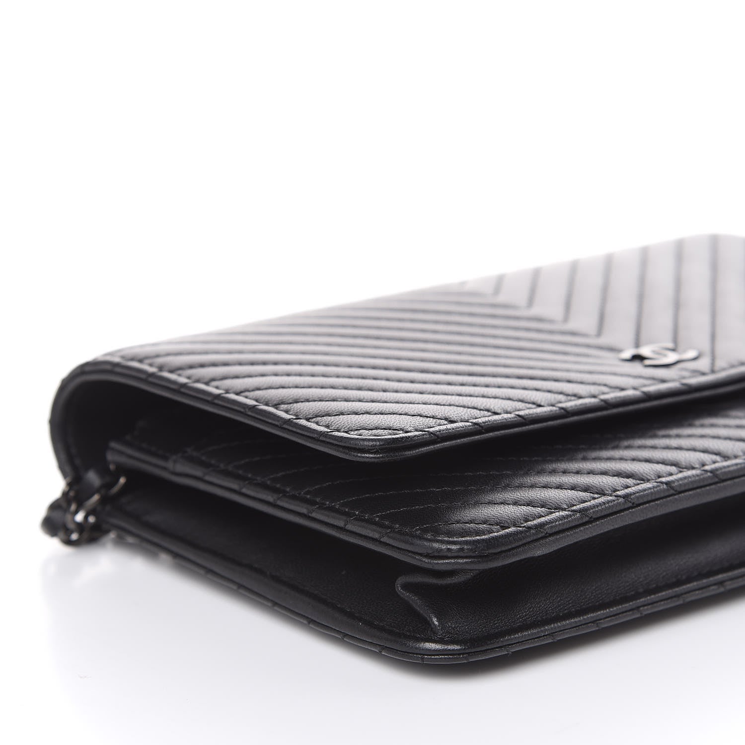 Chanel Lambskin Chevron Quilted Wallet On Chain WOC So Black 9 of 13