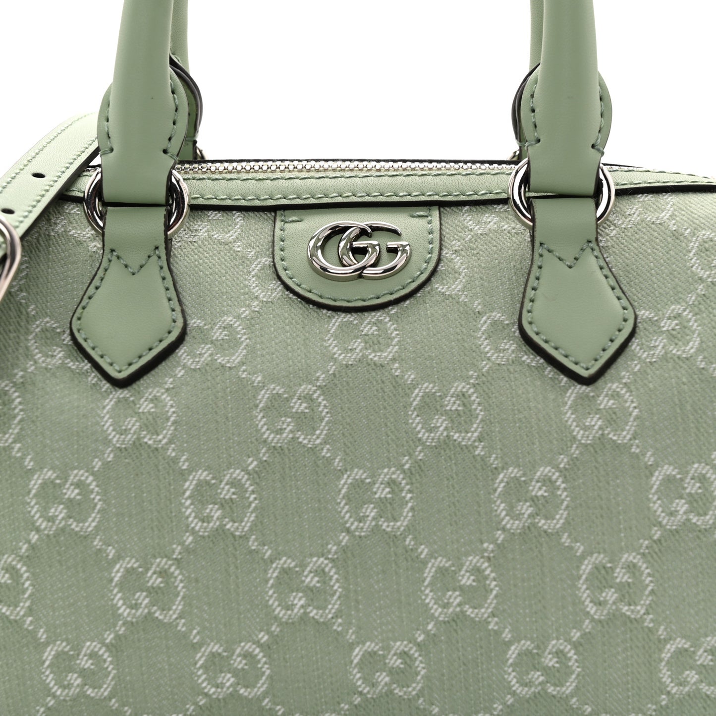 Denim GG Monogram Calfskin Mini Ophidia Top Handle Bag Pale Green