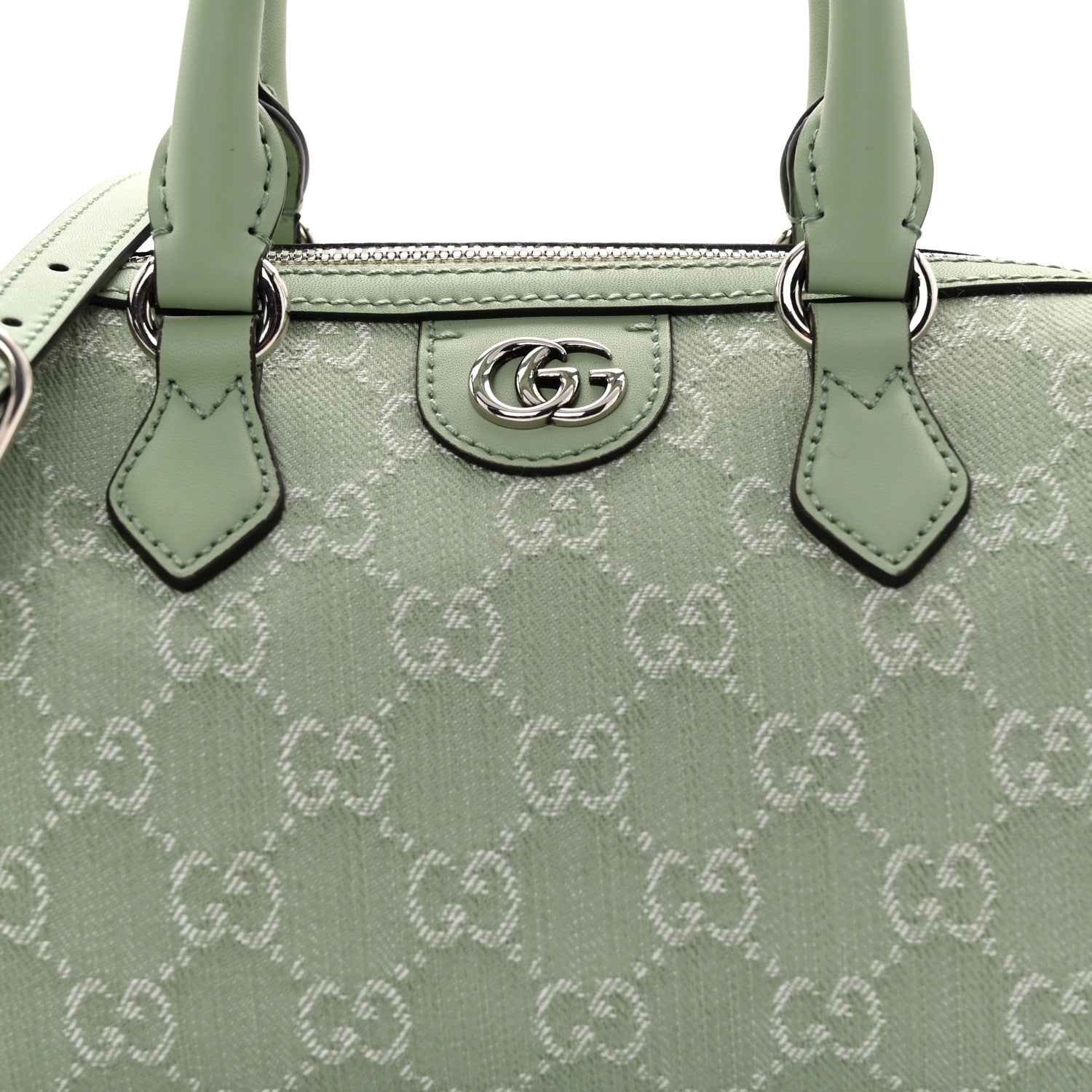 Gucci Denim GG Monogram Calfskin Mini Ophidia Top Handle Bag Pale Green 8 of 10