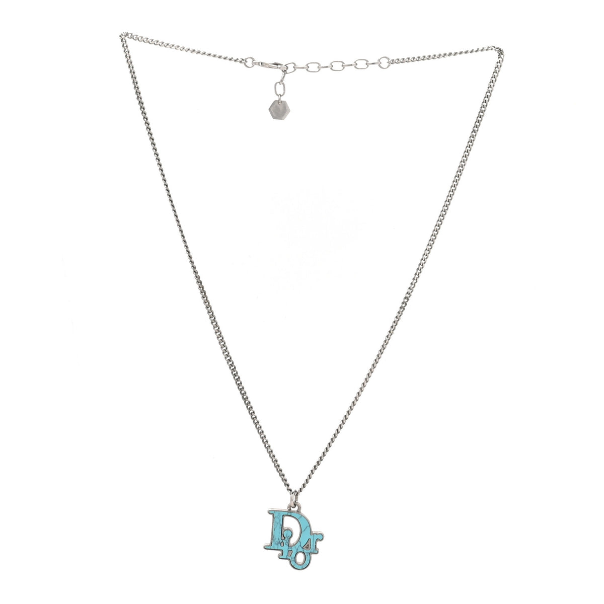 Resin Logo Necklace Silver Turquoise