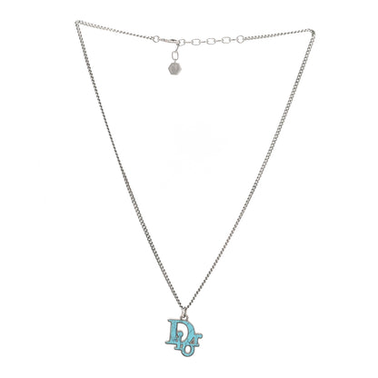 Christian Dior Resin Logo Necklace Silver Turquoise 3 of 4